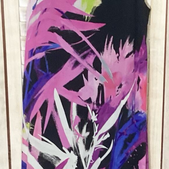 Josie Natori Prism Black Abstract Floral High Low Maxi Dress 4 - Picture 7 of 7